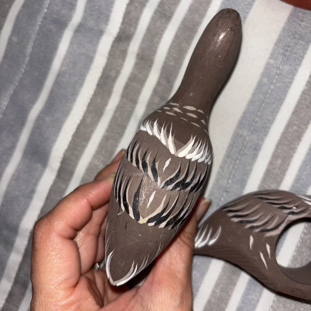 6 Pelican Napkin Ring Holders Wood Hand Carved Beach Bird Coastal Nautical